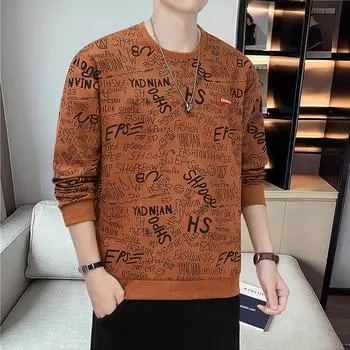 Толстовки с круглым вырезом, модели на весну и осень, свитера, мужские топы с принтом, свободные, большие ярды, красивые, нижняя часть, рубашка, повседневная, универсальная M чёрный