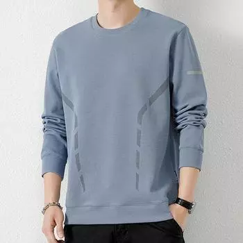 Толстовки с круглым вырезом. Новый мужской тренд осени и зимы: утепленная рубашка, молодежная спортивная повседневная футболка с длинными рукавами. M