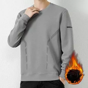 Толстовки с круглым вырезом. Новый мужской тренд осени и зимы: утепленная рубашка, молодежная спортивная повседневная футболка с длинными рукавами. M
