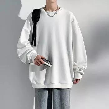 Толстовки с круглым вырезом, однотонный мужской удобный свитер на осень и зиму, свободный спущенный плечевой пояс, круглый вырез, универсальный свитер Tide S