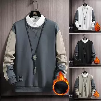 Толстовки с круглым вырезом, осенние и зимние мужские свитера с длинными рукавами, мужские свободные утепленные и утолщенные с круглым вырезом, сшивание наизнанку M белый