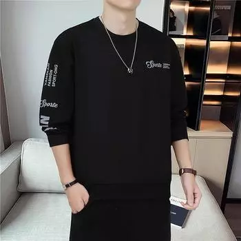 Толстовки с круглым вырезом, осенний свитер с круглым вырезом, мужской принт, простые мужские повседневные топы с длинными рукавами, универсальная мужская одежда M чёрный