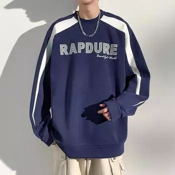 Толстовки с круглым вырезом свитера мужские свободные модные удобные свободные повседневные топы принтованные пуловеры молодежные M