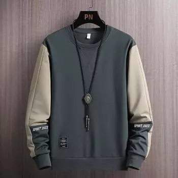 Толстовки с круглым вырезом Весна и осень Мужская толстовка Пуловер Круглый вырез Толстовка Мужская Лоскутная Длинный рукав Низ Свободные топы M белый