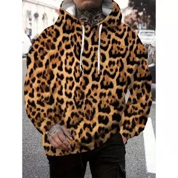 Толстовки с леопардовым принтом 3D Мужская уличная одежда Большие толстовки с капюшоном Спортивные костюмы Harajuku Пуловеры Y2k Топы Пальто Мужская одежда S