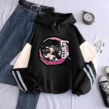 Толстовки с принтом Demon Slayer Kamado Nezuko, популярные аниме-стили с круглым вырезом для мужчин и женщин, уличная одежда, зимние удобные теплые толстовки XS белый