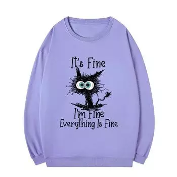 Толстовки с принтом для женщин I m Fine Everything Letters Pullovers Plus Size O Neck Sweatshirts Female S красный