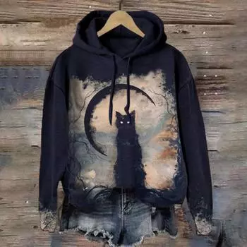 Толстовки с принтом мультяшного кота, осенне-зимние толстовки унисекс, модные женские топы, дизайнерские пуловеры с длинными рукавами, женские толстовки S