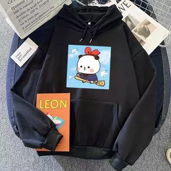 Толстовки с принтом «Мультяшный медведь панда Бубу Дуду» Sudaderas Kawaii Повседневные зимние толстовки с длинным рукавом Женская одежда с капюшоном S чёрный