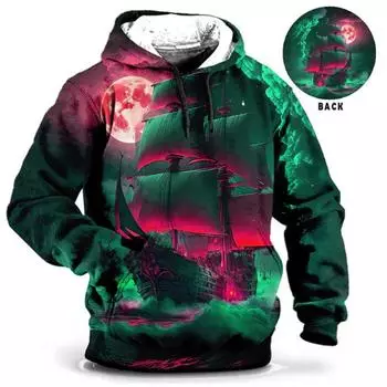 Толстовки с принтом парусника на Хэллоуин, модный тренд, длинный рукав, весна-осень, мужская толстовка с 3D-принтом, свободные пуловеры Harajuku 2XL