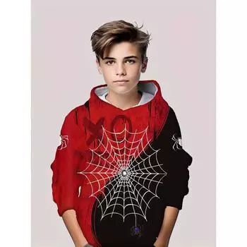 Толстовки с принтом «паутина» в цветном стиле с 3D-принтом для мальчиков — повседневный графический дизайн с эластичной тканью для весны и осени 100