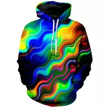 Толстовки с принтом Rainbow Wave 3D для мужчин, повседневные свитера с капюшоном, мужская мода, новые графические толстовки, красочная толстовка с капюшоном S