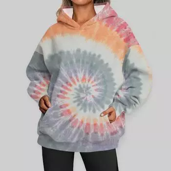 Толстовки с принтом Tie Dye, топ, женские повседневные осенние тонкие толстовки с длинными рукавами, 2023, свитер, блузка, женская карманная завязка с капюшоном S