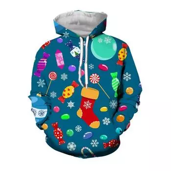Толстовки с принтом в виде рождественских мультфильмов для мужчин, повседневные, забавные, с капюшоном, графические, уличная одежда, мужская мода, с капюшоном, сшитые рубашки S