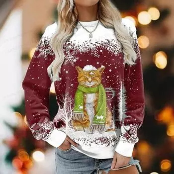 Толстовки с принтом животных и кошек с 3D-принтом для женщин, модные толстовки с круглым вырезом, мультяшные кавайные графические пальто, женские толстовки, свободная одежда, манга S