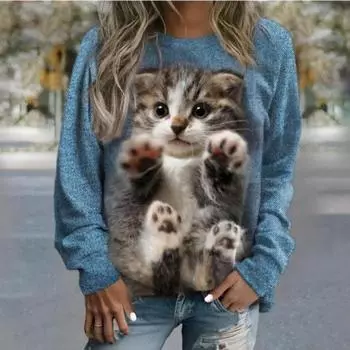 Толстовки с принтом животных и кошек с 3D-принтом для женщин, модные толстовки с круглым вырезом, мультяшные кавайные графические пальто, женские толстовки, свободная одежда, манга S