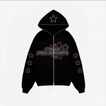Толстовки с принтом звезд в европейском и американском стиле, женский кардиган, толстовка на молнии, свободный мужской повседневный свитер, куртка в стиле хип-хоп Y2K XXL