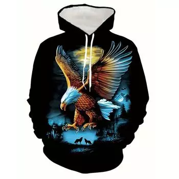 Толстовки с рисунком орла с принтом американского флага 3D, мужская толстовка с капюшоном и длинным рукавом, свободный пуловер Y2k Harajuku, топы, мужская одежда S