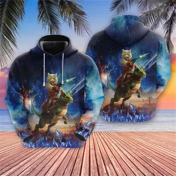 Толстовки с рисунком забавного кота для женщин, одежда в стиле Харадзюку, модные женские пуловеры Galaxy Space Cats Y2k, спортивный костюм, повседневные топы с капюшоном для мальчиков S