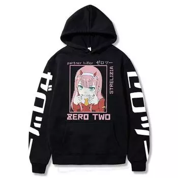 Толстовки унисекс «Darling In The Franxx Zero Two», повседневные уличные толстовки в стиле Харадзюку, большие толстовки с капюшоном, мужской/женский пуловер S чёрный
