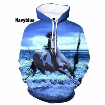 Толстовки унисекс с 3D принтом лошади для мужчин и женщин, повседневные свитера, пуловеры с длинными рукавами и героями мультфильмов, свободные толстовки с капюшоном S