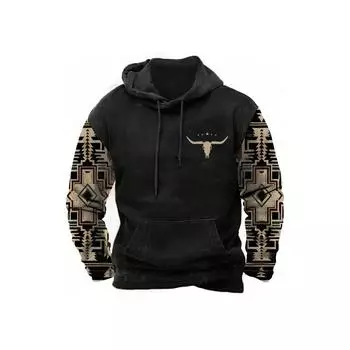 Толстовки в стиле вестерн для мужчин с 3D-принтом, винтажная графическая ковбойская рубашка с капюшоном, с длинными рукавами, на шнурке, с карманом S