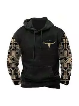 Толстовки в стиле вестерн для мужчин с 3D-принтом, винтажная графическая ковбойская рубашка с капюшоном, с длинными рукавами, на шнурке, с карманом S