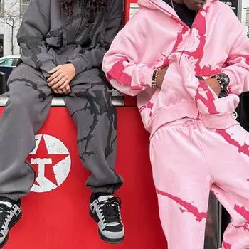 Толстовки Y2K Унисекс Harajuku Готический принт Повседневная толстовка с полной молнией High Street Hip Hoodie Куртка Верхняя одежда Уличная одежда S серый