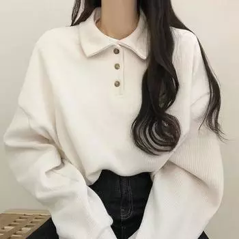 Толстовки женские Kawaii Pure Simple New Autumn Отложной воротник Preppy Style Fashion Tender Girlish Loose Basics Ulzzang Female S белый