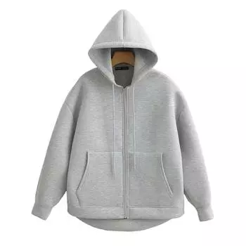 Толстовки женские осенние толстовки с капюшоном женские с длинным рукавом оверсайз женские толстовки с капюшоном на молнии женские куртки S чёрный