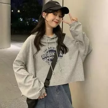 Толстовки женские с капюшоном, эстетичные, свободные, из двух предметов, универсальные с буквами, для отдыха, простая модная одежда для школьниц, стильная одежда XL