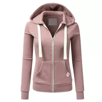 Толстовки женские свободные толстовки на молнии осень зима в толстовках большого размера молодежные толстовки однотонные карманы длинный рукав S чёрный