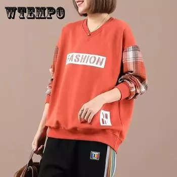 Толстовки женские весенне-осенние, большой размер, свободный свитер с v-образным вырезом и буквенным принтом, повседневный клетчатый свитер с длинными рукавами XXXXL чёрный