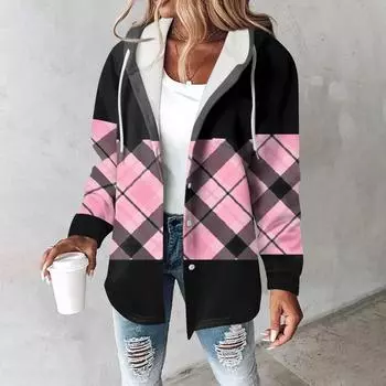 Толстовки женские зимние теплые толстовки на пуговицах с капюшоном и завязками на шнурке с принтом куртка пальто M чёрный