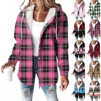 Толстовки женские зимние теплые толстовки на пуговицах с капюшоном и завязками на шнурке с принтом куртка пальто L чёрный