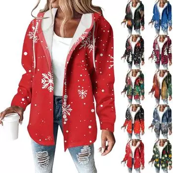 Толстовки женские зимние теплые толстовки на пуговицах с капюшоном и завязками на шнурке с принтом куртка пальто S синий