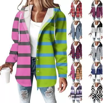 Толстовки женские зимние теплые толстовки на пуговицах с капюшоном и завязками на шнурке с принтом куртка пальто L чёрный