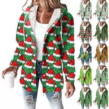 Толстовки женские зимние теплые толстовки на пуговицах с капюшоном и завязками на шнурке с принтом куртка пальто M