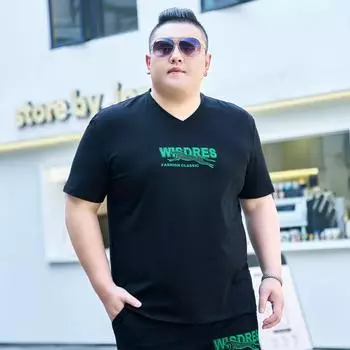 Толстяк, большая футболка с половиной рукавов, мужская толстяк, свободная повседневная летняя рубашка, футболка больших размеров с короткими рукавами 2XL чёрный