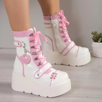 Толстые ботинки панк-байкерские толстые сапоги до середины голени женские милые ботинки Martin Spice Girls 43 белый