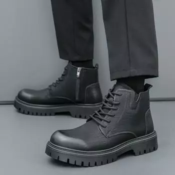 Толстые черные высокие мужские туфли из натуральной кожи, ботильоны для мужчин, высококачественные мотоциклетные ботинки с боковой молнией, базовые ботинки 38 коричневый