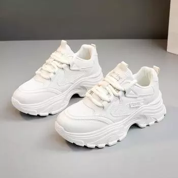 Толстые дышащие кроссовки для женщин 2025 Весна сетчатые повседневные туфли на шнуровке на танкетке Кроссовки с увеличенной высотой Zapatillas Mujer 35