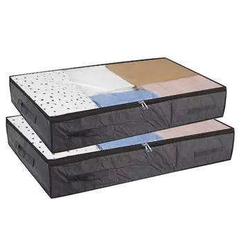 Толстые Дышащие Складные Сумки Под Кроватью Коробки для Хранения Под Кроватью Сумки для Хранения Одежды Под Кроватью Органайзер на Молнии 2 шт. темно серый