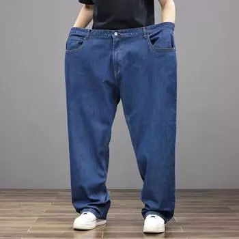 Толстые джинсы с широкими штанинами, мужские прямые свободные брюки с широкими штанинами, эластичные, большого размера 4XL бездна