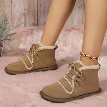 Толстые флокированные зимние ботинки женские туфли осень зима сезон новые флисовые утолщенные хлопковые ботинки противоскользящие теплые износостойкие 35