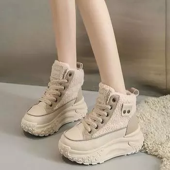 Толстые и теплые замшевые зимние ботинки для женщин и студентов, подходящие для работы и отдыха на природе. 35 бежевый