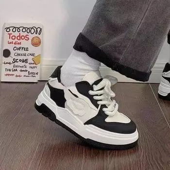 толстые кожаные белые туфли женские 2024 весна новые студенческие туфли с маленькими крыльями женские спортивные и любительские туфли для сноуборда 35 синий