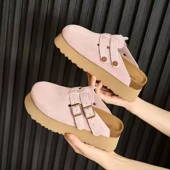 Толстые кожаные полутапочки Baotou сандалии тапочки женские 33 верблюд