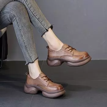 Толстые кожаные туфли Маленькие кожаные туфли Кожаные женские туфли Лоферы Одиночные туфли 35 чёрный