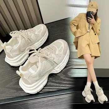 Толстые кроссовки All-match женские сетчатые дышащие 2024 новые модные повседневные простые цветные туфли для женщин осеннее время 35 белый